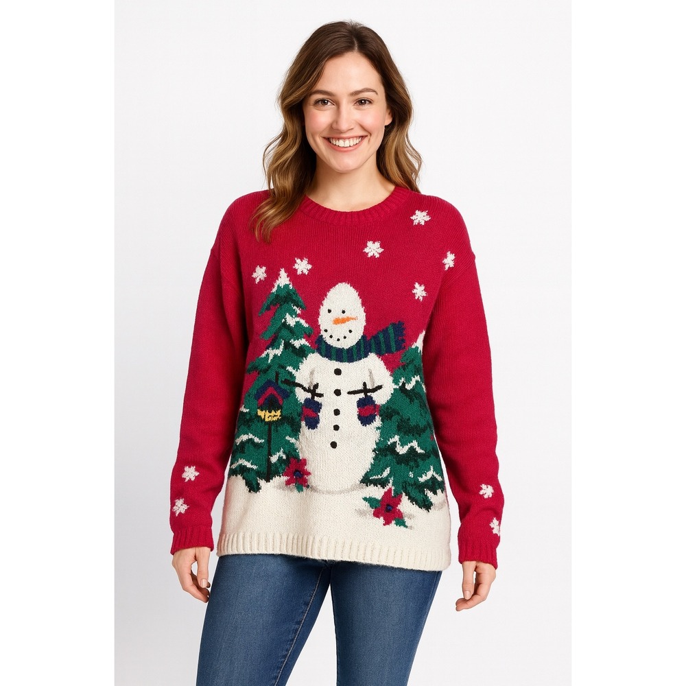 Croft & Barrow Women's Red Snowman Christmas‎ Ugly Sweater Size L